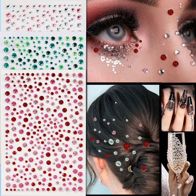 Rhinestone Nail Gem - Autocollants 3D en acrylique multicolores, strass