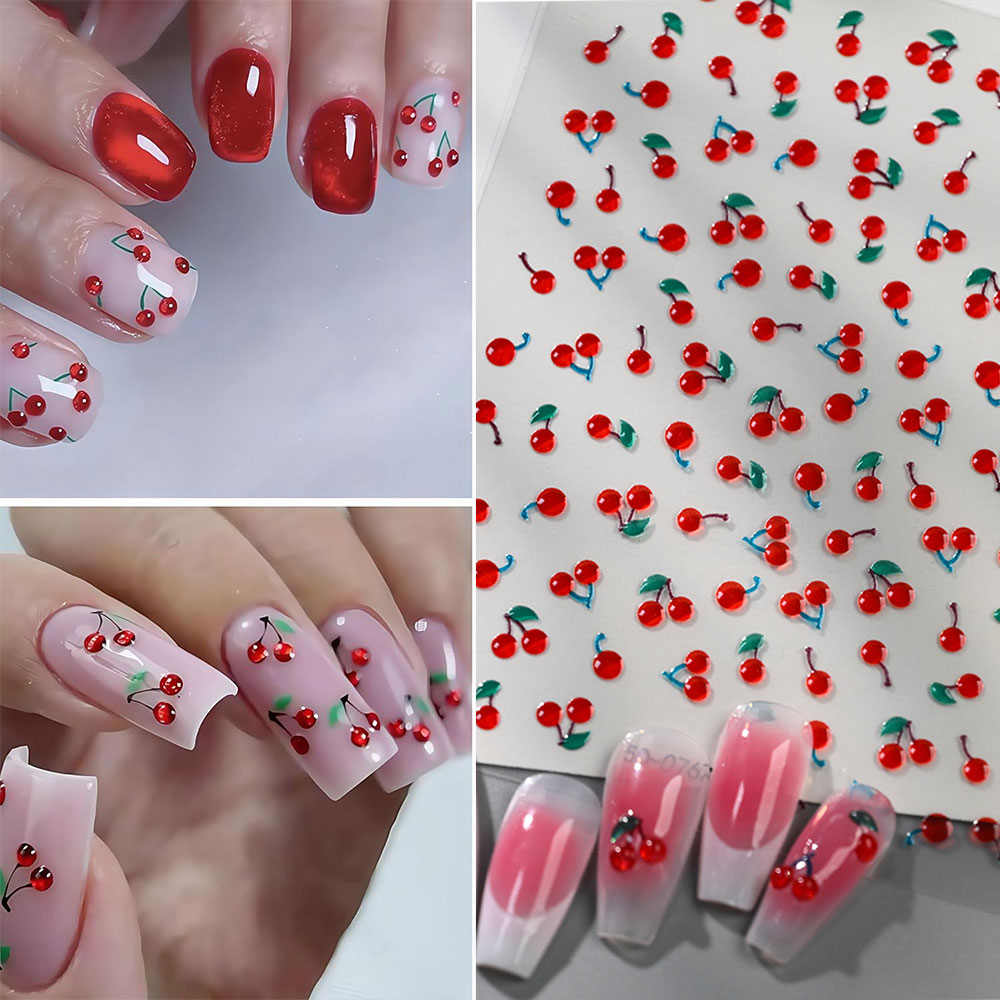 Nail Art Red Cherry - Autocollants pour ongles en cristal rouge