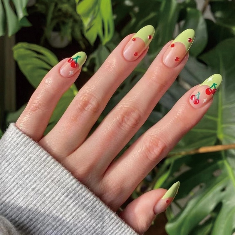 Nail Art Red Cherry - 24 faux ongles amande français à