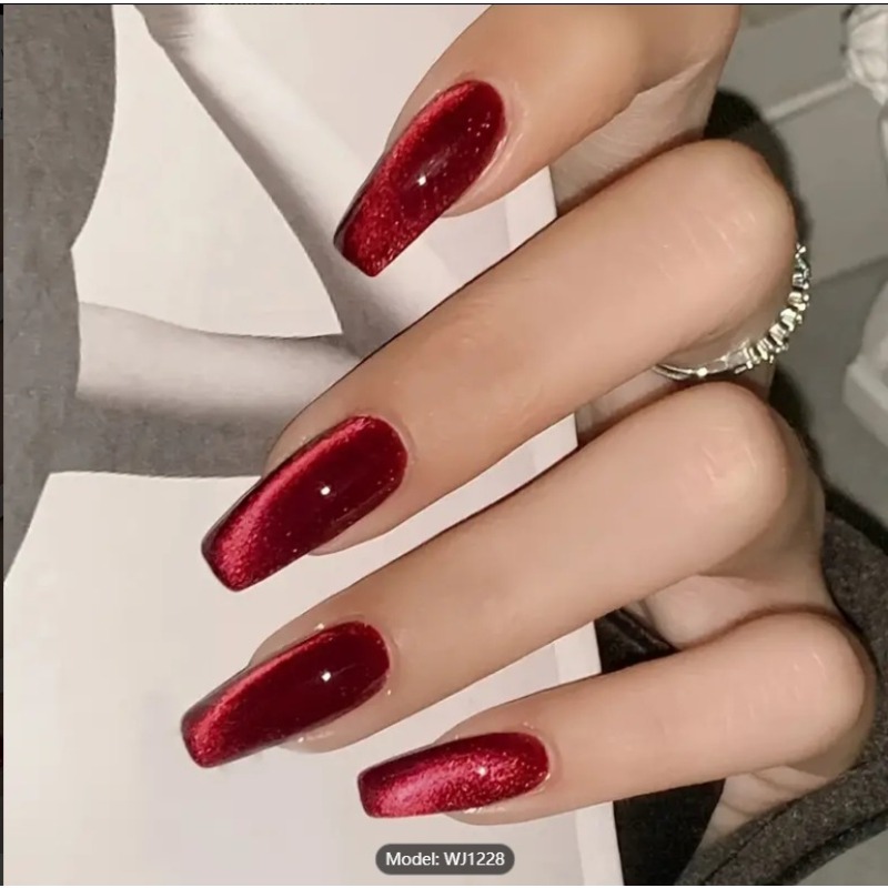 Nail Art Red Cherry - 24 pièces oeil de chat rouge