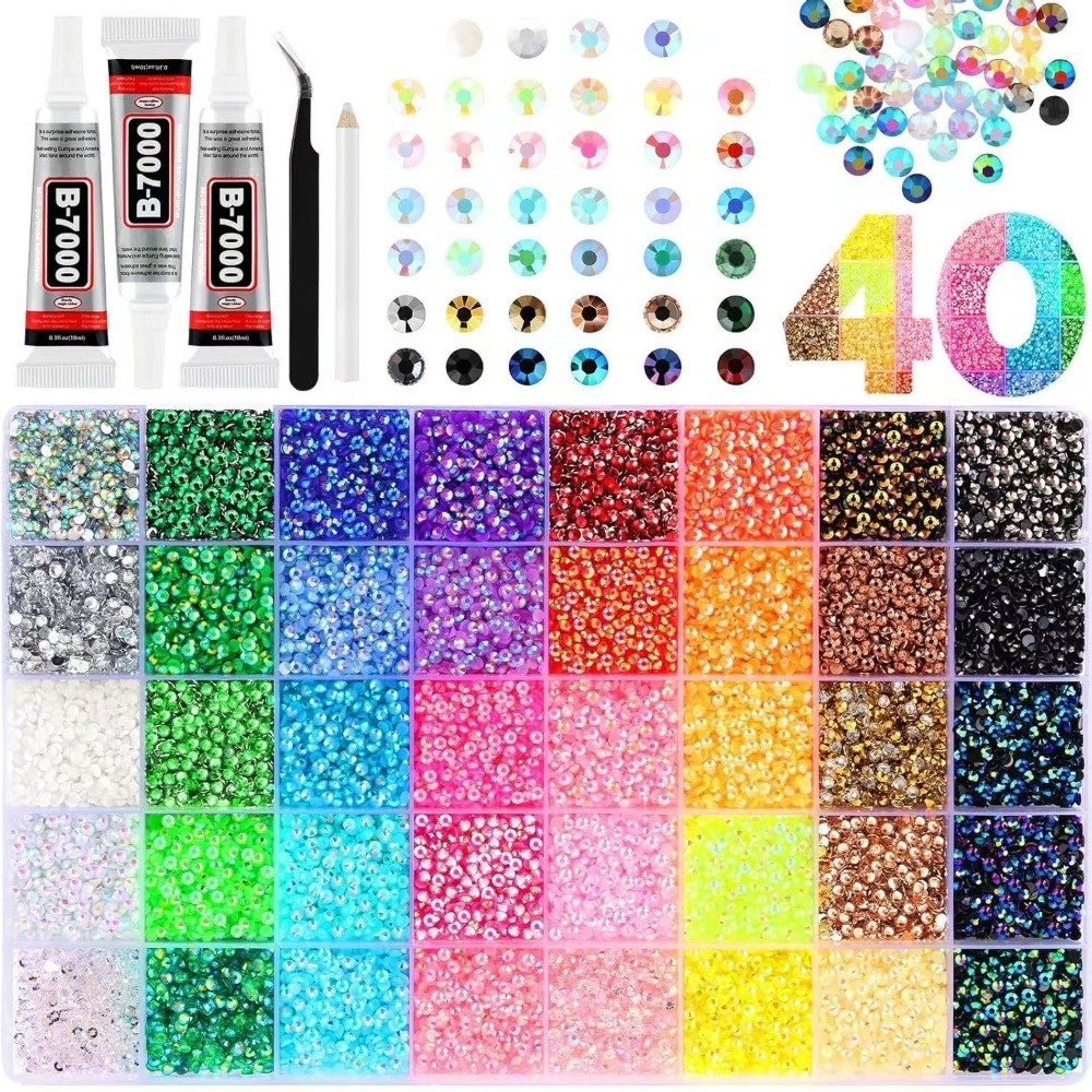 Rhinestone Nail Gem - Kit de strass en résine multicolore