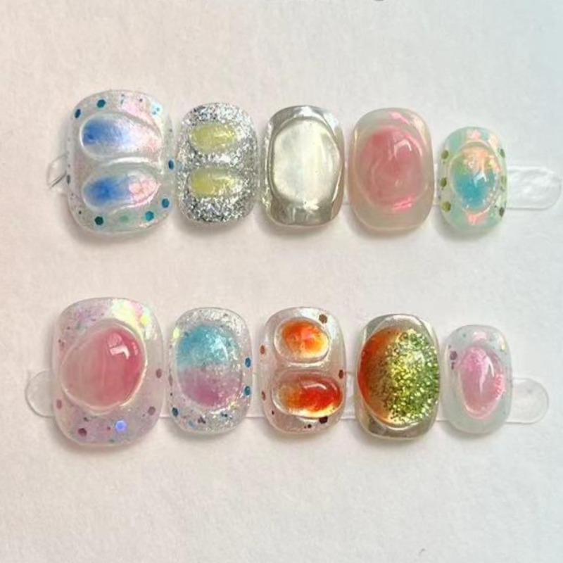 Nail Art Overlay - 10 pièces mignon court rond à