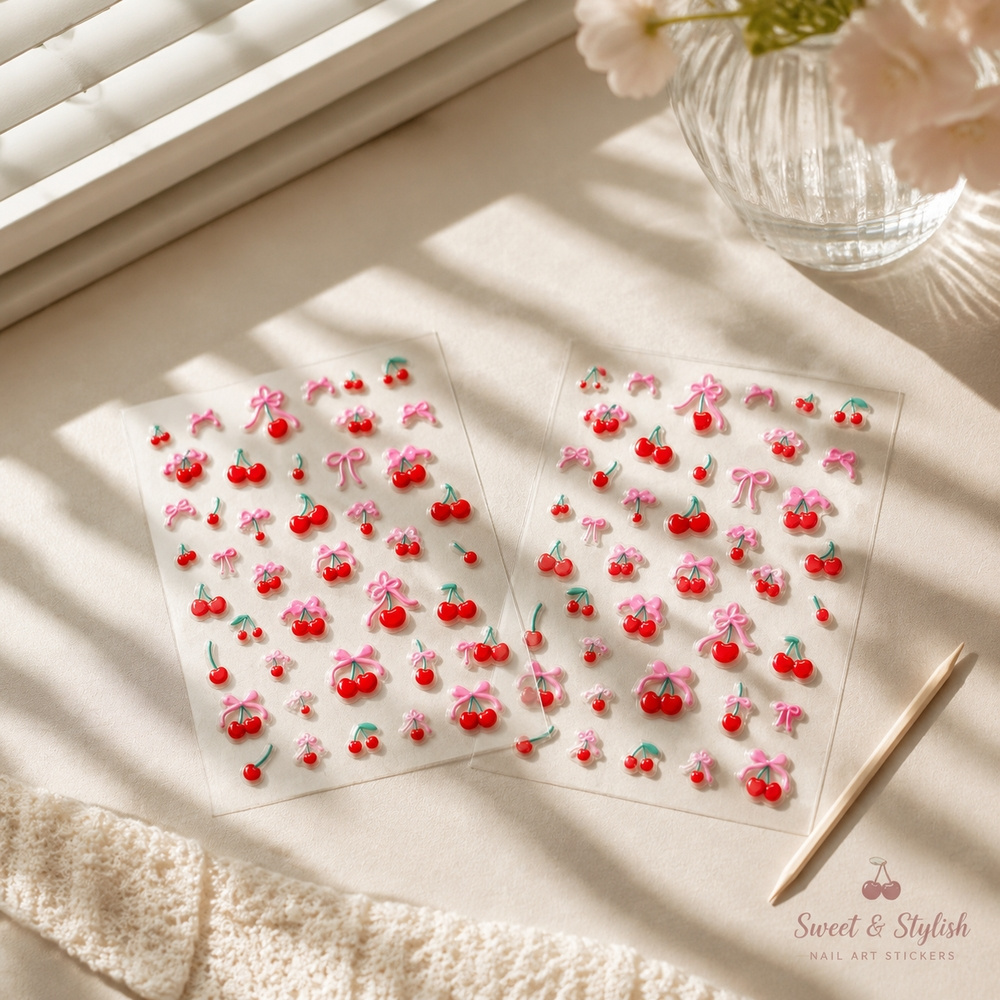 Nail Art Red Cherry - 1 feuille de décalcomanies pour ongles