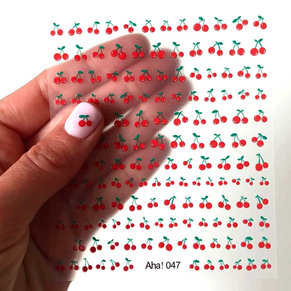 Nail Art Red Cherry - 1 feuille d'autocollants 3D pour Nail