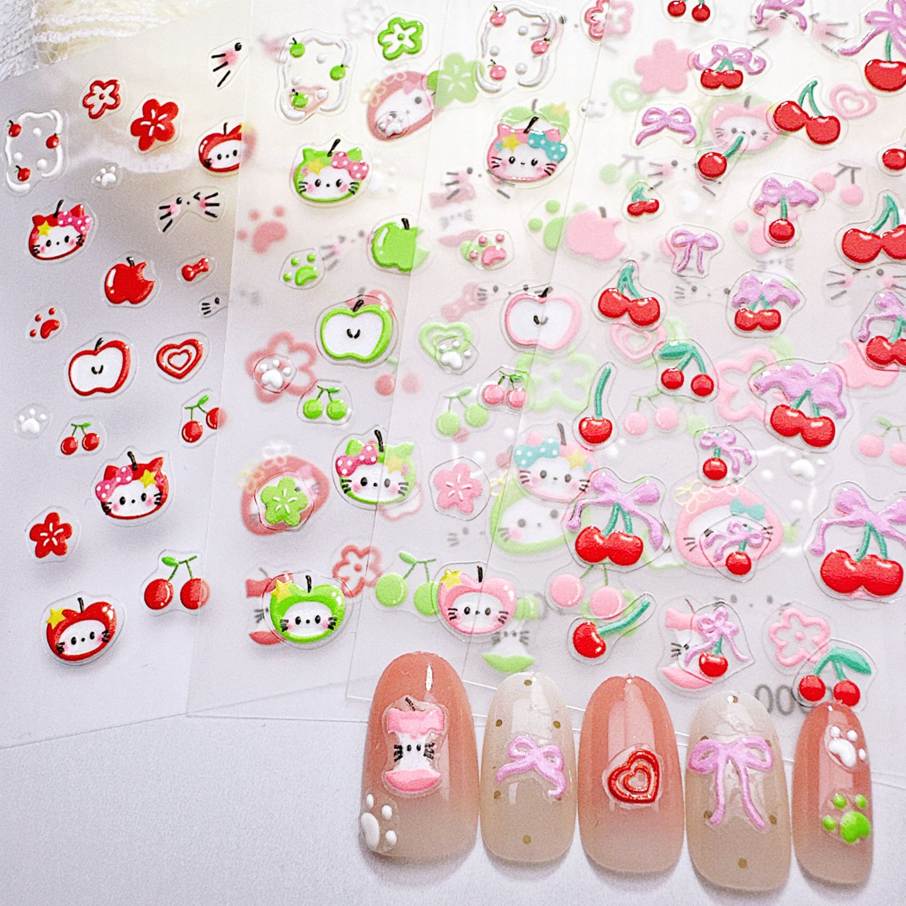 Nail Art Red Cherry - 1 autocollant pour ongles motif chat