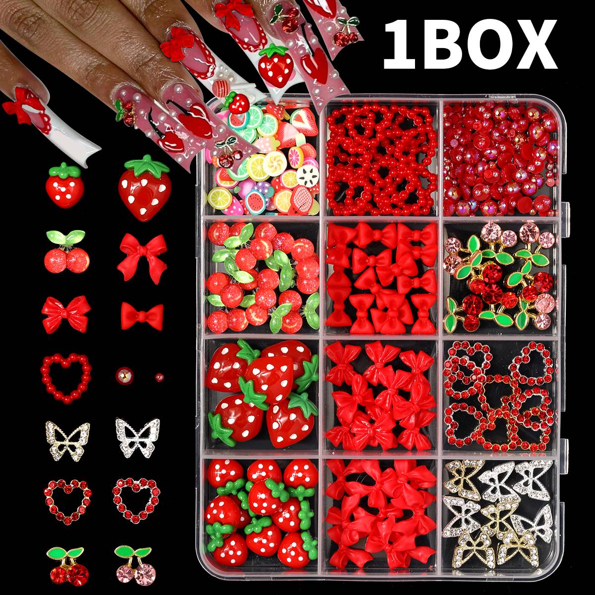 12 grilles de breloques 3D pou - Nail Art Red Cherry avis et prix