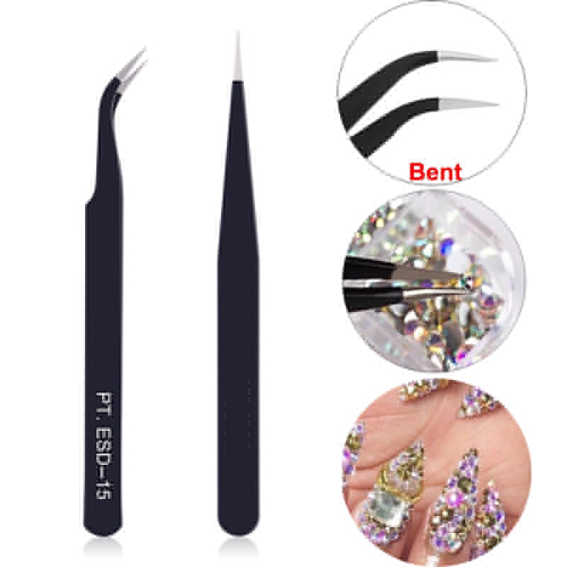 Pincettes noires droites et in - Rhinestone Nail Gem avis et prix